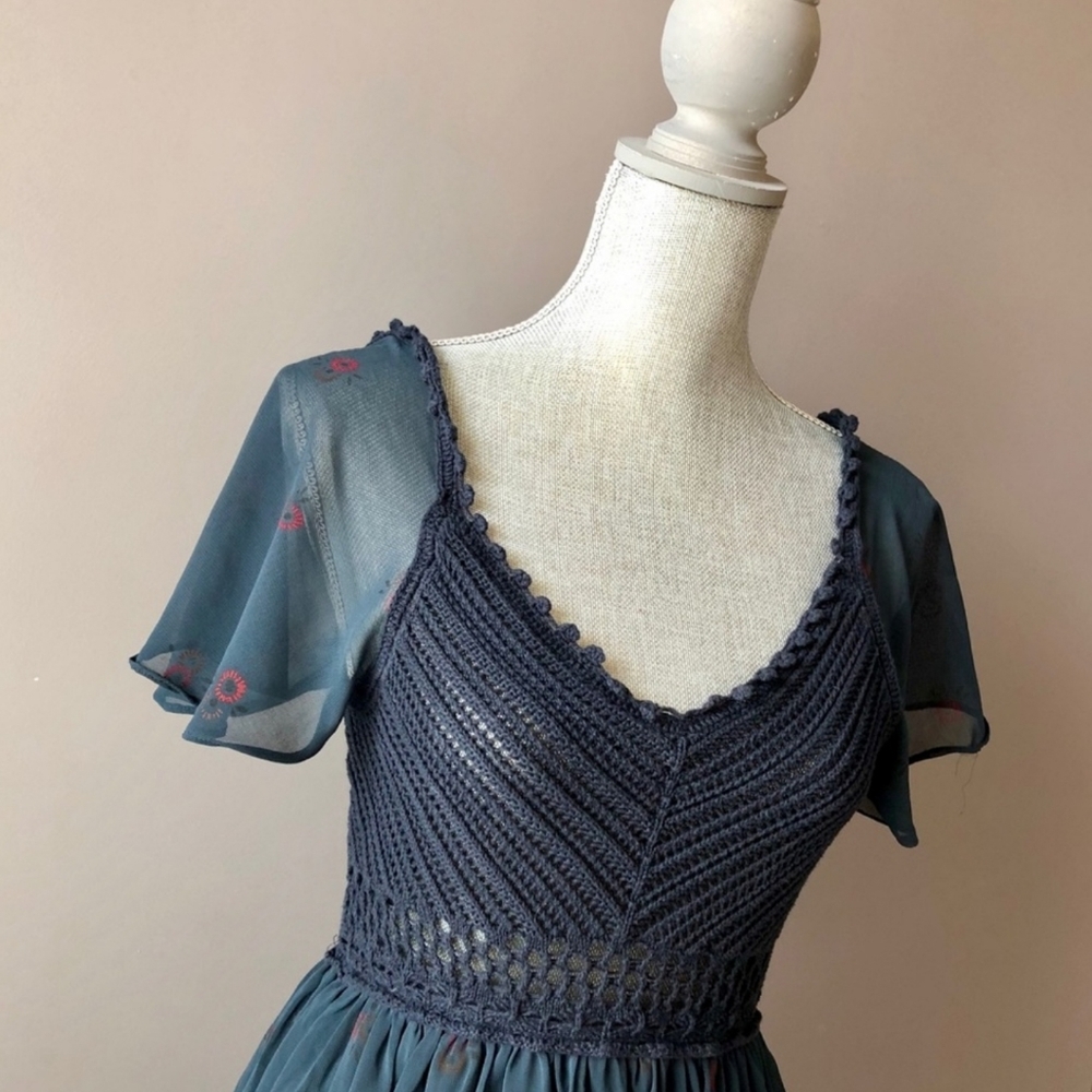 Free People Navy Flutter Crochet Dress Sz S